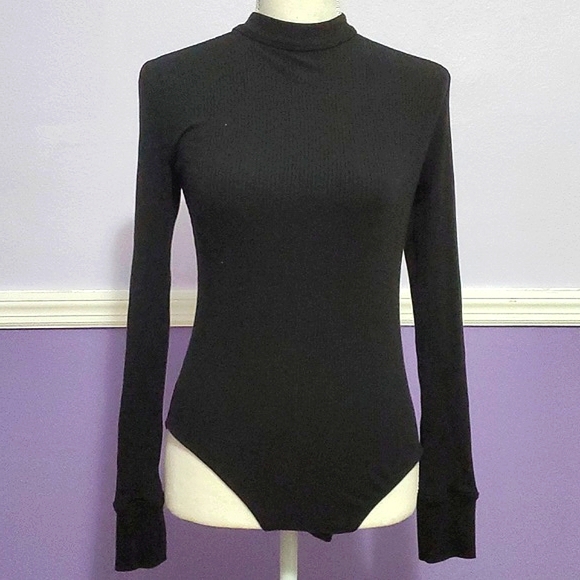 UO Out From Under 2 Become 1 Black High Neck Sexy Party Ribbed Knit Bodysuit - Picture 3 of 16